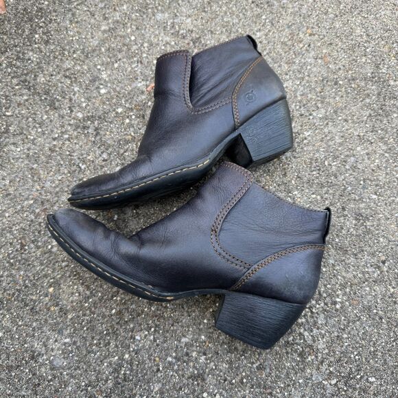 Born Rascal Ankle Bootie Womens 6 Brown Pull On Leather Square Toe Western Boots - Picture 1 of 9